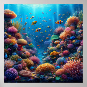 Poster Récif de corail vibrant avec des poissons-clowns v