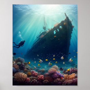 Poster Récif océanique magnifique et épave