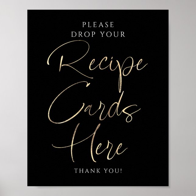 Poster Recipe Cards Black and Gold Bridal Shower Sign (Devant)