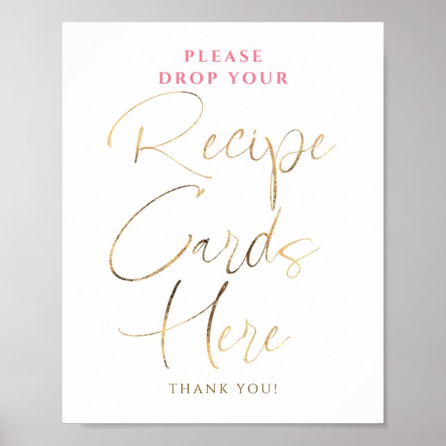 Poster Recipe Cards Pink and Gold Bridal Shower Sign (Devant)