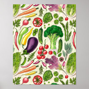 Poster Récolte de légumes et d'herbes sur le blanc