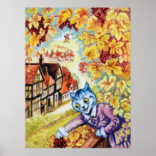 Poster Récolte de raisins sur le balcon, Louis Wain