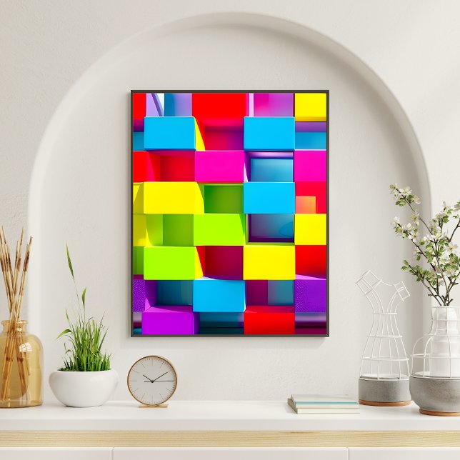 Poster Rectangle 3D couleur Abstrait bloc mur moderne (Créateur téléchargé)