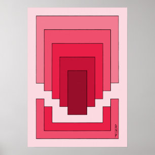 Poster Rectangle Abstrait en rouge