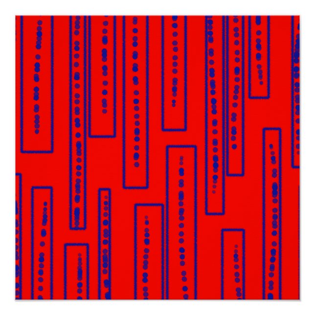 Poster rectangles bleus sur rouge (Devant)