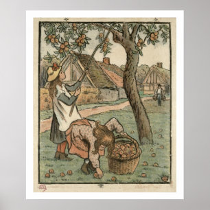 Poster Recueillant des pommes, de "DES de Travaux mâche",