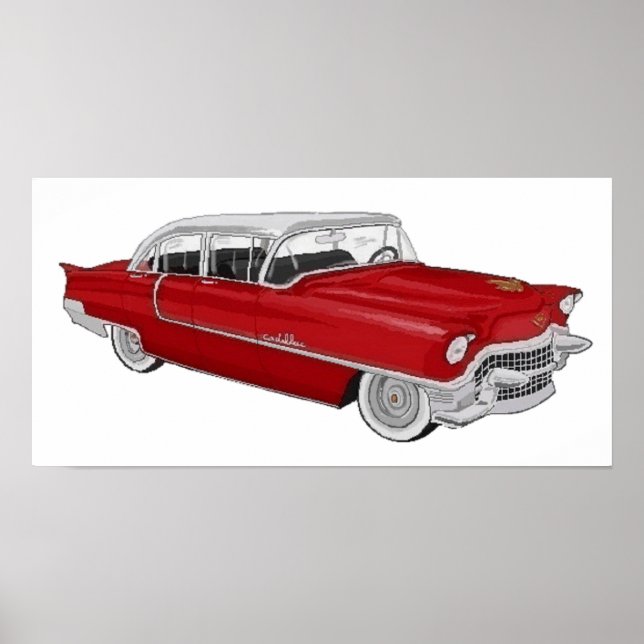 Poster red 50´s Cadillac (Devant)