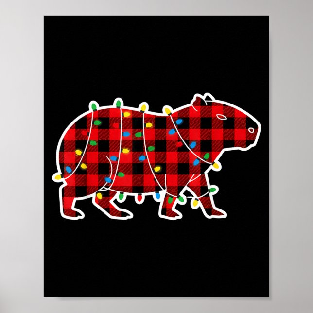 Poster Red And Black Buffalo Plaid Capybara Christmas Lig (Devant)