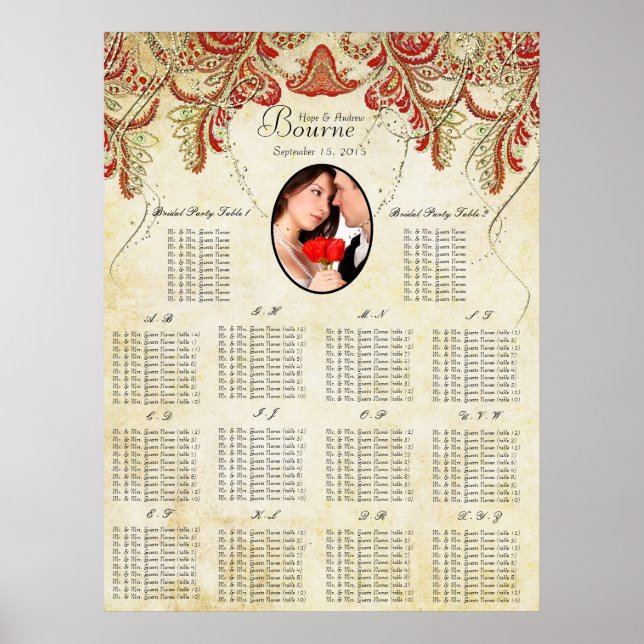 Poster Red and Gold Votre Mariage photo Carte de siège (Devant)