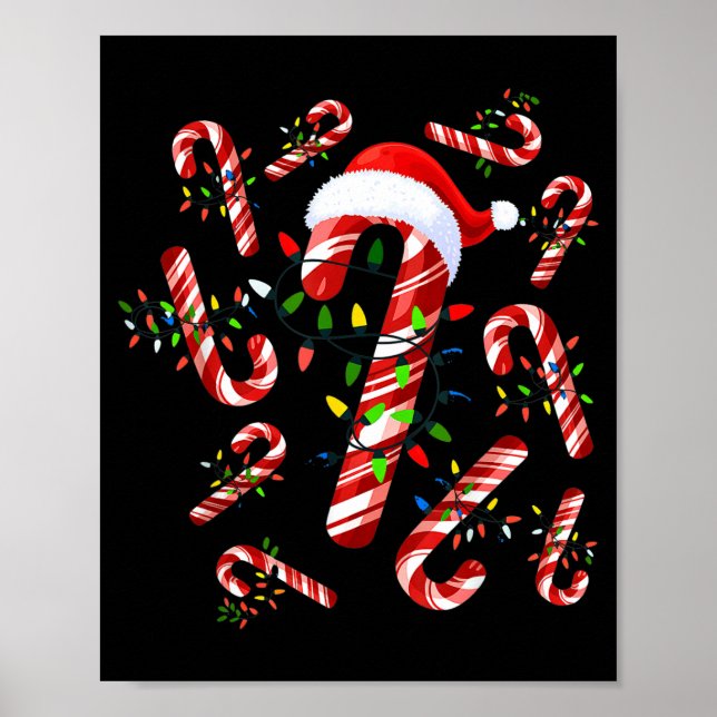 Poster Red And White Candy Cane Santa Christmas  (Devant)