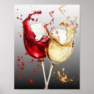 Poster Red and White Wine Splatter Art