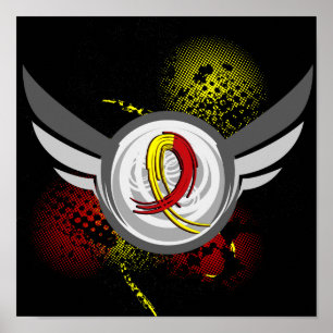 Poster Red And Yellow Ribbon And Wings Hepatitis C