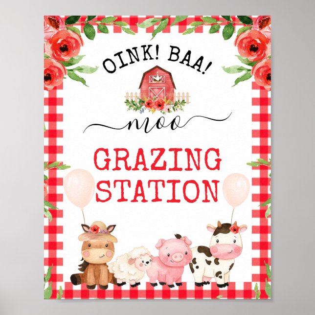 Poster Red Barn Oink Baa Moo Animaux de ferme Anniversair (Devant)