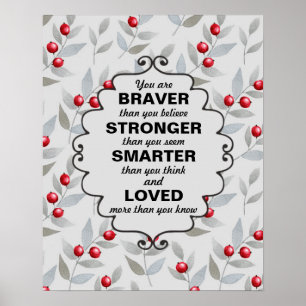 Poster Red Berries Grey Feuilles Mots d'encouragement