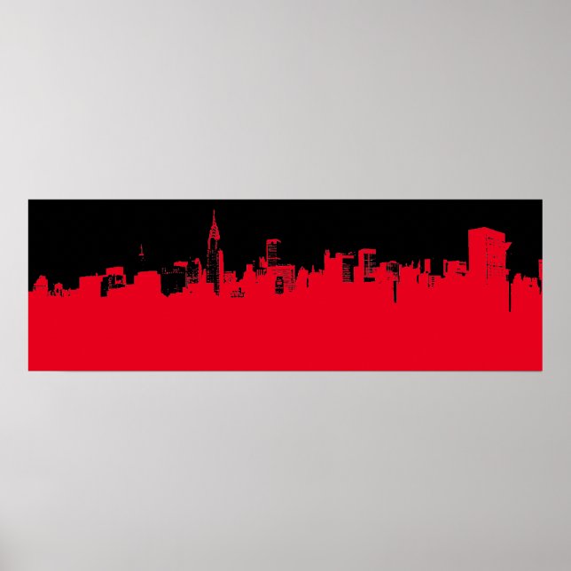 Poster Red Black Pop Art New York City Skyline (Devant)