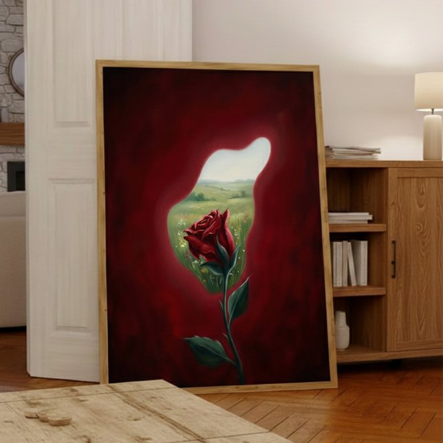 Poster Red Bloom Window – Surreal Floral Wall Art Print (Créateur téléchargé)
