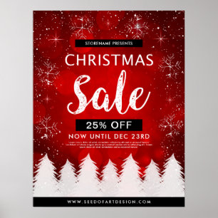 Poster Red Bokeh Vente de Noël Vente au détail Annonce