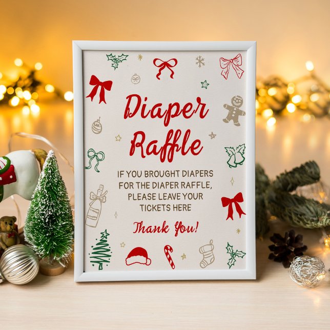 Poster Red Bow Christmas Baby Shower Diaper Raffle  (Créateur téléchargé)