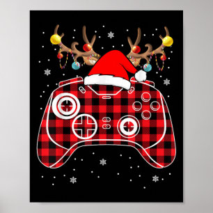 Poster Red Buffalo Plaid Joueur de Noël Jeu Vidéo Jeu Noë