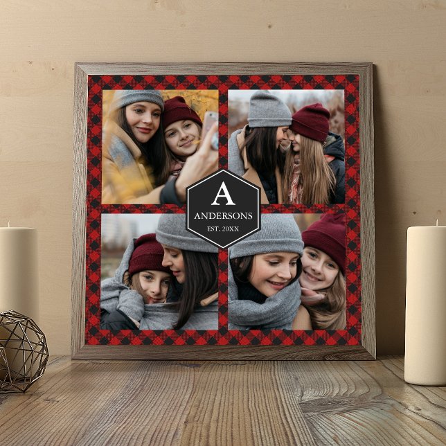 Poster Red Buffalo Plaid Lumberjack Family Photo Collage (Créateur téléchargé)