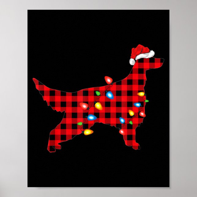Poster Red Buffalo Plaid Santa Irish Setter Dog Christmas (Devant)