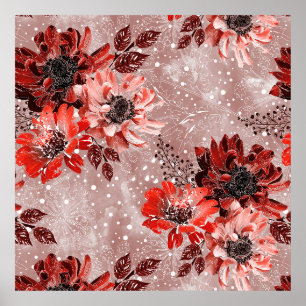 Poster Red, burgundy flowers.