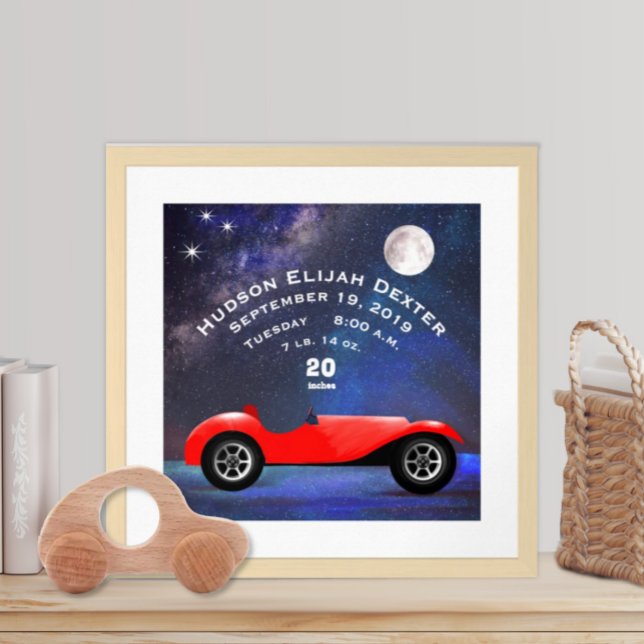 Poster Red Classic Car Bébé Garçons Birth Stat Birth Reco (Créateur téléchargé)