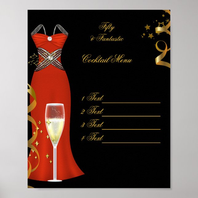 Poster Red Cocktail Menu Canvas Imprimer (Devant)