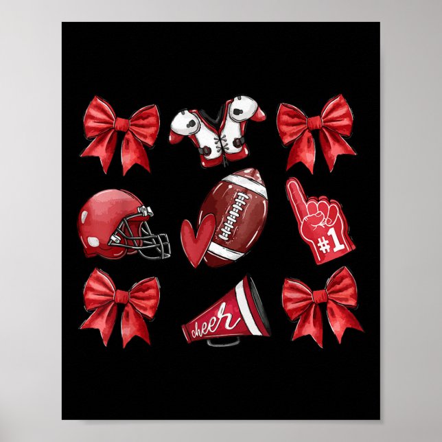 Poster Red Coquette Bow Football Jour Femmes Filles Enfan (Devant)