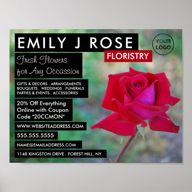 Poster Red Crimson Rose, Floristry Publicité (Devant)