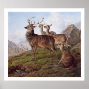 Poster Red Deer dans un paysage des Highlands, 1872 (huil