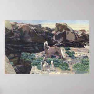 Poster Red Desert, WY - Stallion Palomino sauvage capturé