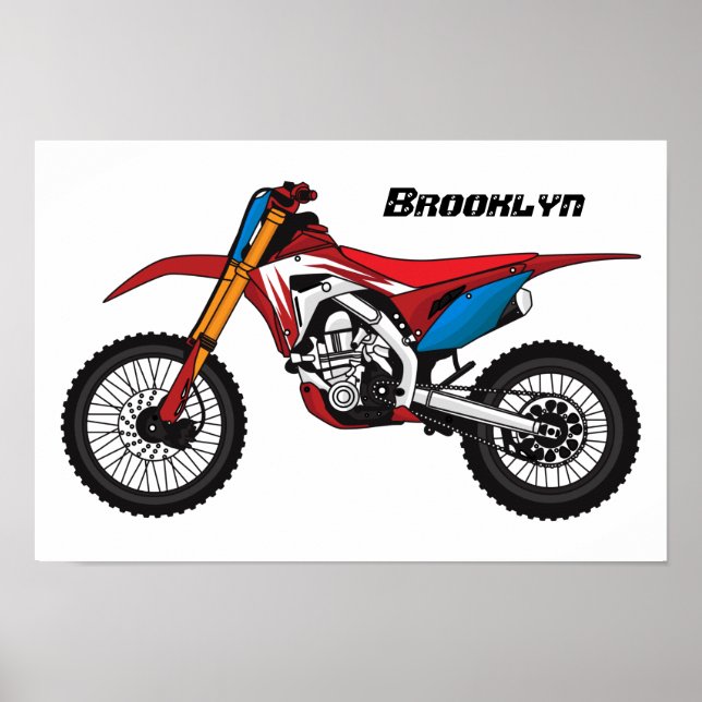 Poster Red dirt bike motorcycle (Devant)