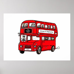 Poster Red Double Decker London Bus Mariage Imprimer l'af