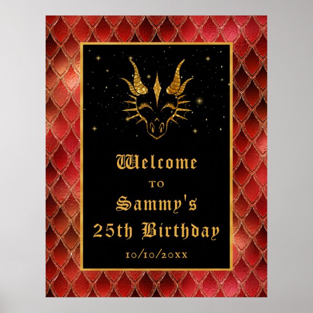 Poster Red Dragon Scales Gold Anniversaire de fête Bienve (Devant)