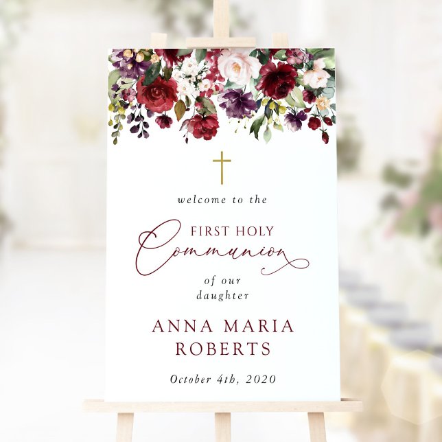 Poster Red Flowers, Boho, First Holy Communion Welcome (Créateur téléchargé)