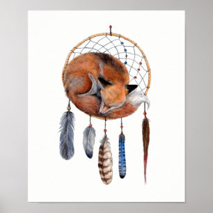 Poster Red Fox dormant sur Dreamcatcher