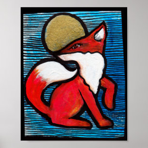 Poster Red Fox Pleine lune Loyal Renards Loyal LuneEnfant