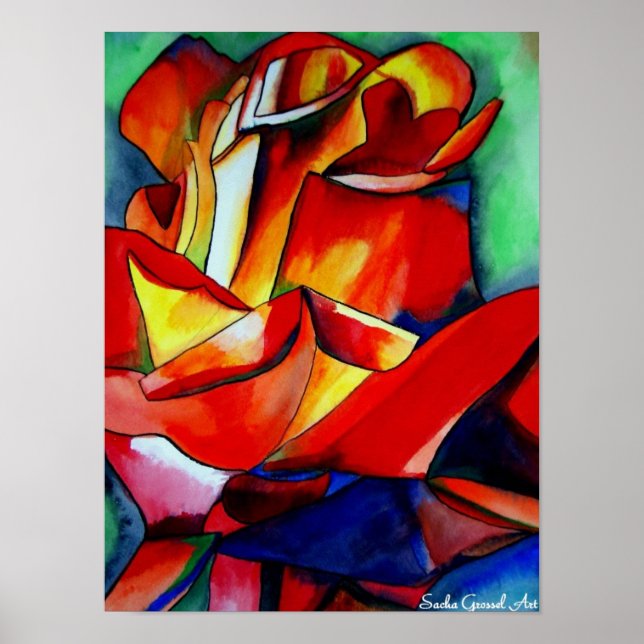 Poster Red France Libre rose aquarelle art (Devant)