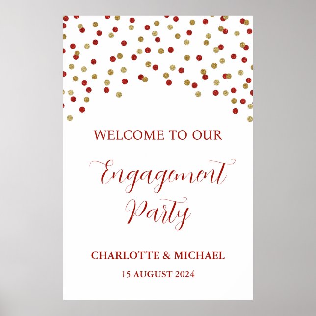 Poster Red Gold Engagement Party Personnalisé 20x30 (Devant)