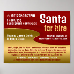 Poster Red & Gold, Santa Claus Entertainer Publicité