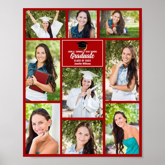 Poster Red Graduate Photo Collage Custom Graduate Party (Devant)