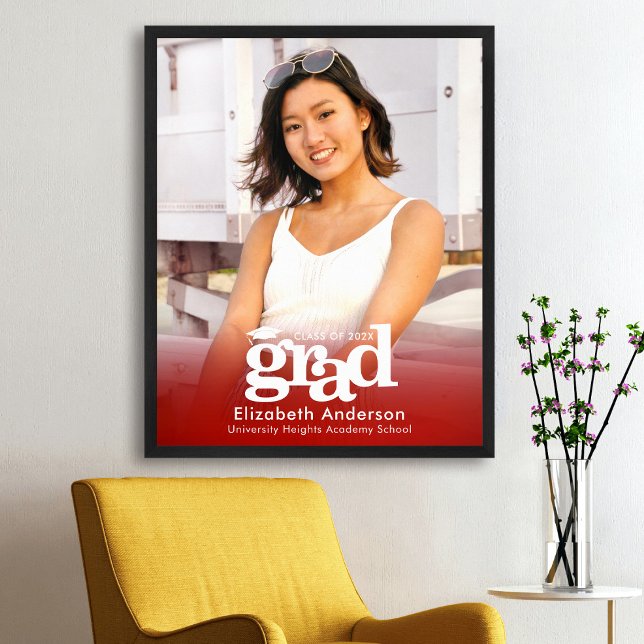 Poster Red Graduation Photo Bold Typographie Minimaliste (Créateur téléchargé)