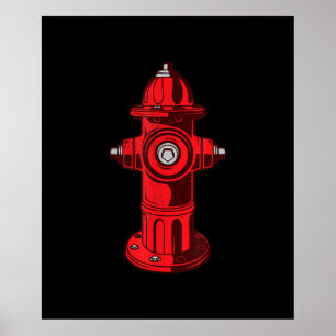 Poster Red Graphic Fire Hydrant Firefighter Work Gifts