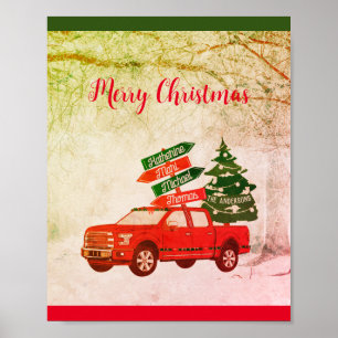 Poster Red Green Truck Nom de famille Noël classique 2022