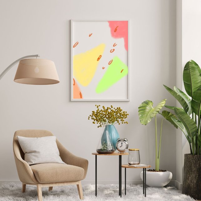 Poster Red green yellow watercolor abstract art (Yellow green red watercolor abstract shapes art wall)