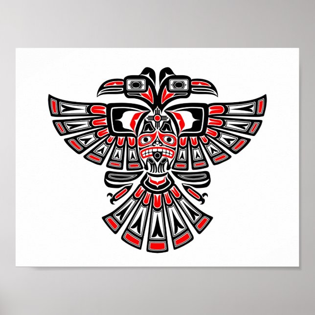Poster Red Haida Deux tête Spirit Bird sur blanc (Devant)
