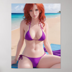 Poster Red Haired Lady dans un Bikini violet