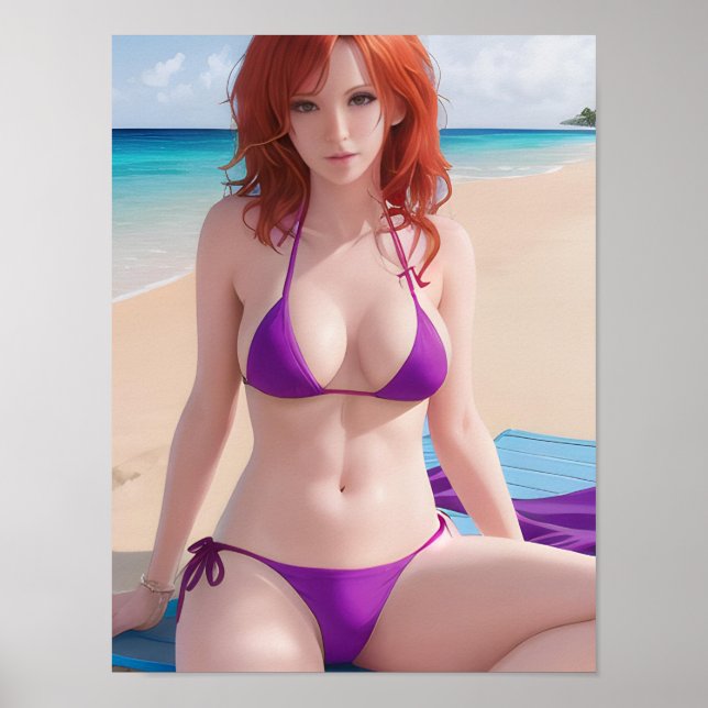 Poster Red Haired Lady dans un Bikini violet (Devant)