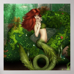 Poster Red Haired Mermaid Print